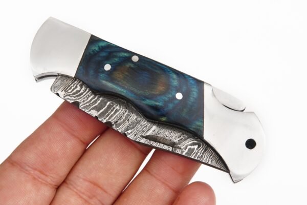Damascus Pocket Knife with Steel bolsters and Lock