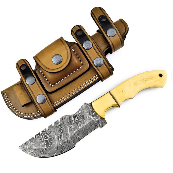 Fixed Blade Damascus Steel Camping, Survival Knife with Leather Sheath