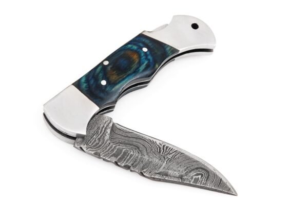 Closing Blade knife with pakka wood handle, steel bolsters, steel pins and lanyard hole