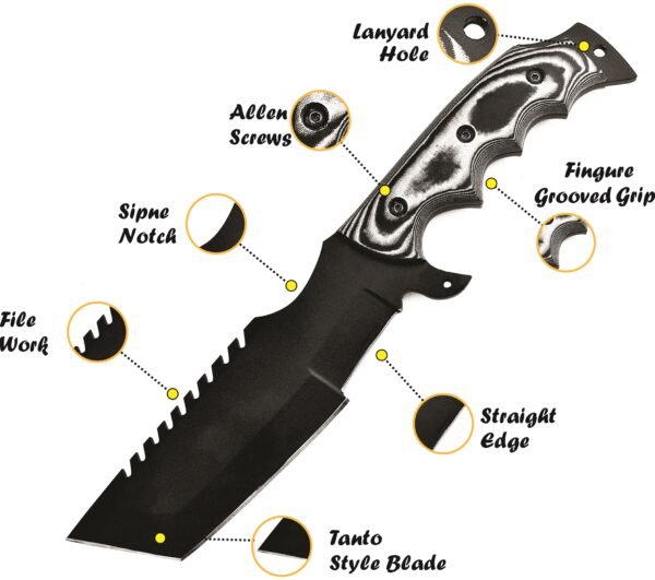 1095 Carbon Steel Knife with Mircarta Handle, Fileword, Razor Sharp, Lanyard Hole, Allens Screws, and Leather Knife Sheath