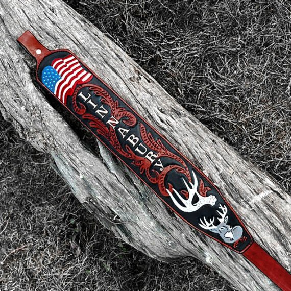 Custom Leather Sling with American Flag embossed on it